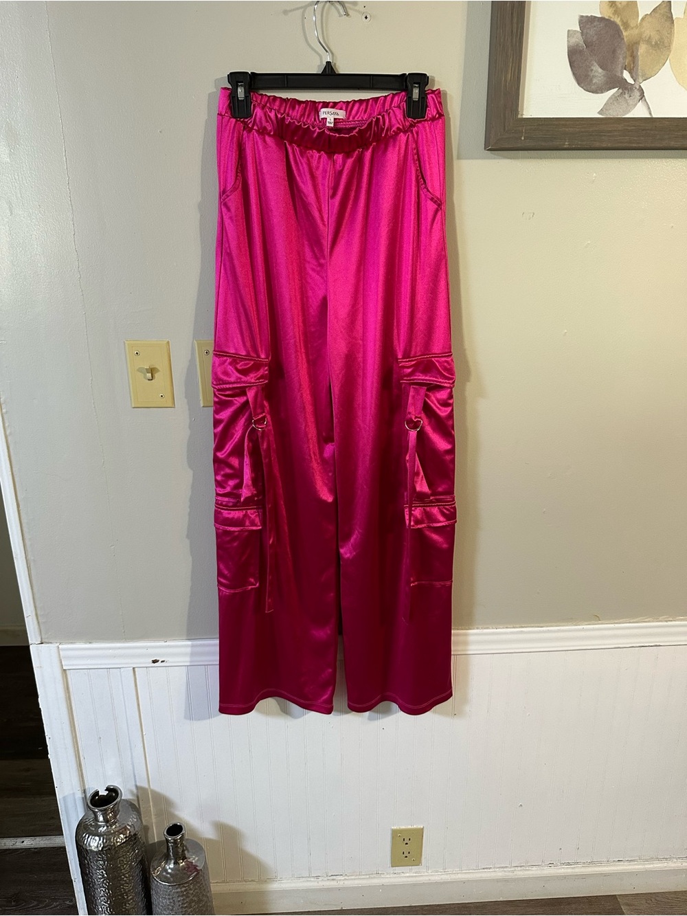 Persaya Satin Cargo Wide-Leg Pants - Fuchsia Pink